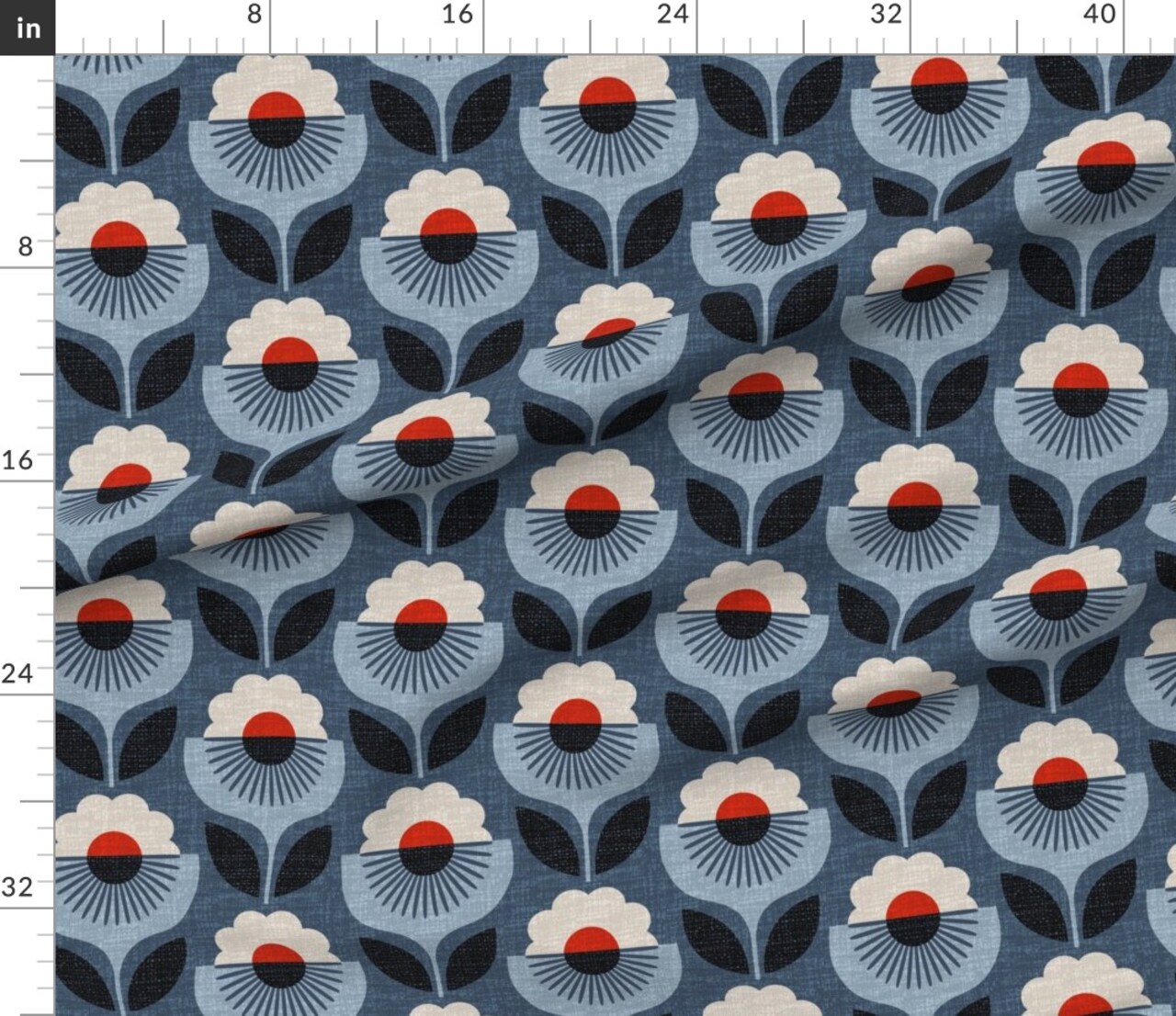 Various Fabrics by the Yard or Fat Quarter Geometric Floral Blue Red Black Art Deco Scandinavian Modern Minimalist Mid Century Custom Printed Fabric by Spoonflower